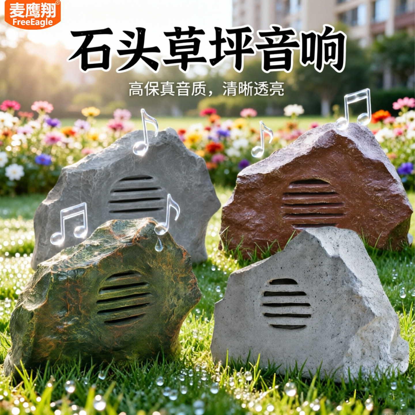 麦鹰翔 麻青石户外仿石头草坪音响音箱防水室外园林草地庭院公园