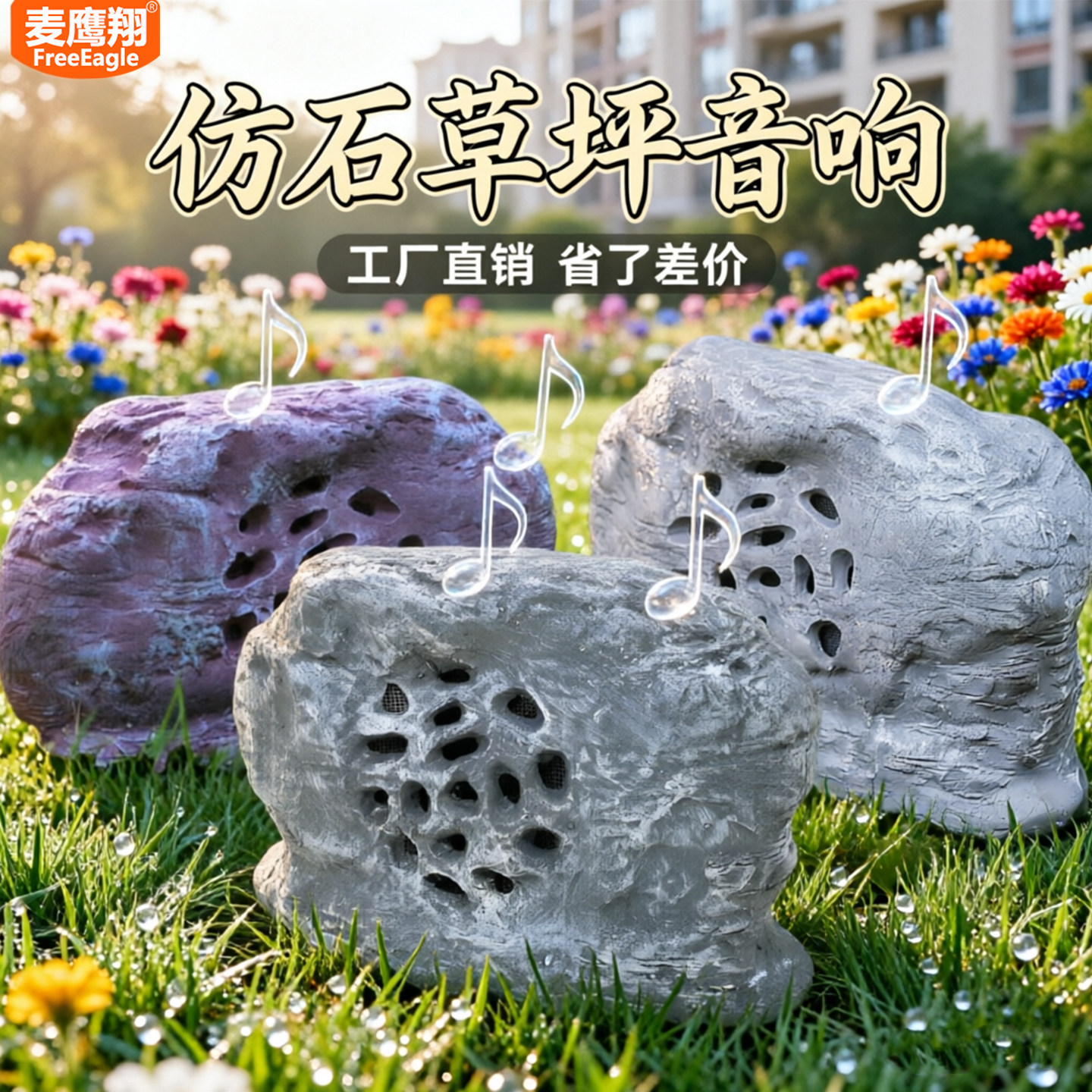 河卵石小草户外草坪音响音箱防水仿石头公园园林室外小区多色8