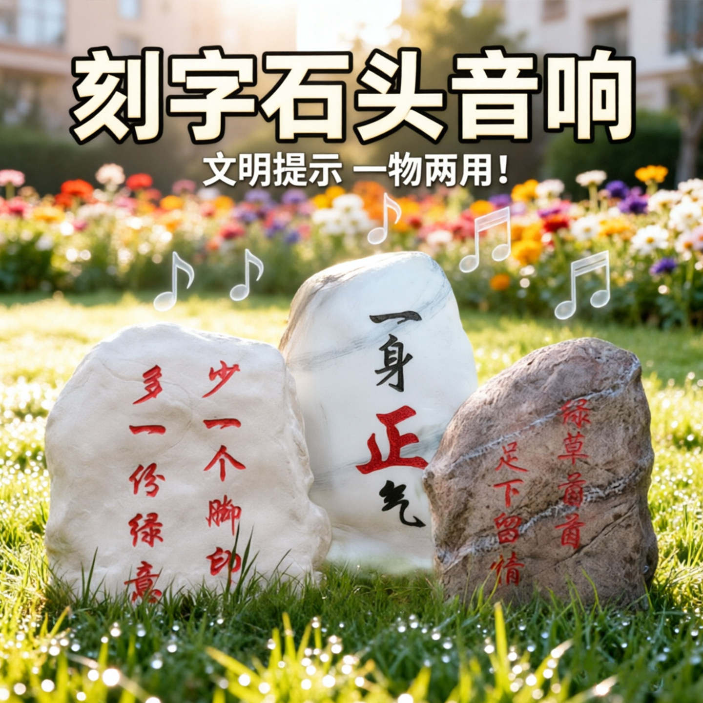 带字刻字石头树牌草坪音响音箱户外防水提示警示标语喇叭玉石爆款