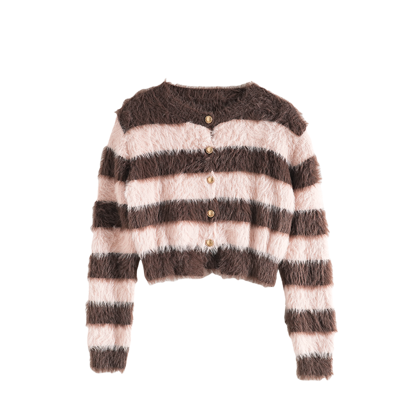 Mixblu麦斯兰专柜正品毛茸茸圆领长袖短款开衫毛衣女春秋WXC61920