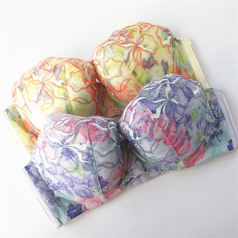 欧系列正品缤纷75b印花刺绣薄棉杯三排扣胸罩女内衣文胸 oa13402