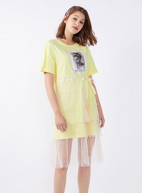 包邮cache专柜正品小清新假两件短袖薄纱T恤连衣裙夏 9379057