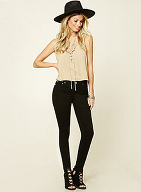 F21专柜正品百搭纯色棉质高腰女铅笔裤休闲裤 198765