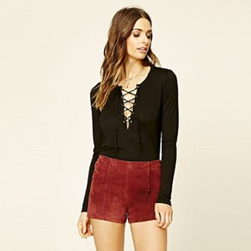 F21专柜正品B-11-7-3-1复古绑带V领长袖女T恤 198155