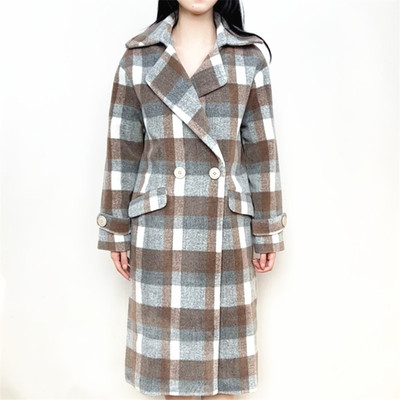 格子过膝长款秋冬外套女显瘦