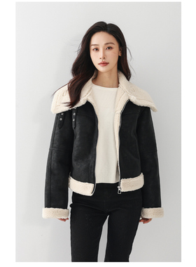 Mixblu麦斯兰专柜正品休闲大翻领羊羔绒加绒加厚外套女冬WXC24924