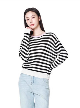 Mixblu麦斯兰专柜正品条纹圆领宽松薄款针织衫T恤女春秋 BX801002