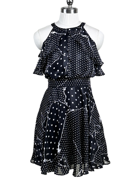 拉系专柜正品可爱性感露肩高腰A字短裙波点雪纺连衣裙夏 1T001309