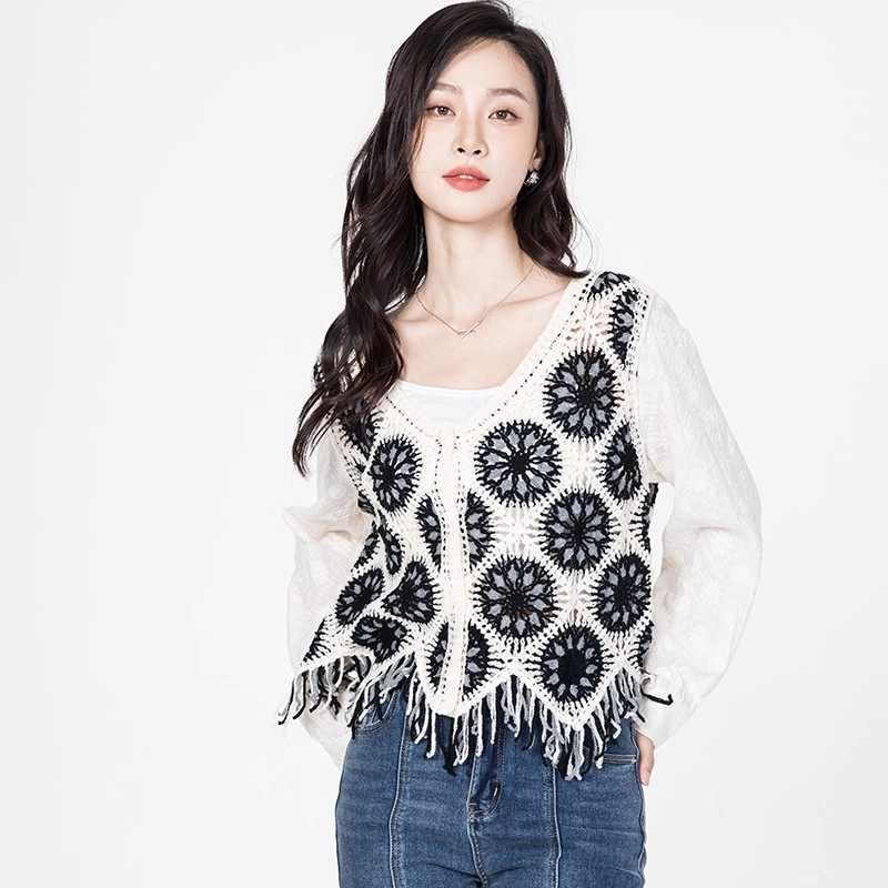 Mixblu麦斯兰专柜正品圆领长袖针织拼接镂空衬衫女夏春秋BX728003