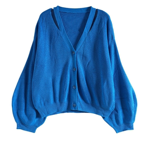 Mixblu麦斯兰专柜正品休闲纯色V领喇叭袖针织开衫毛衣女 BW261001