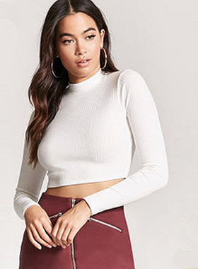 F21专柜正品休闲纯色半高领长袖短款针织衫打底衫女春秋冬 218776