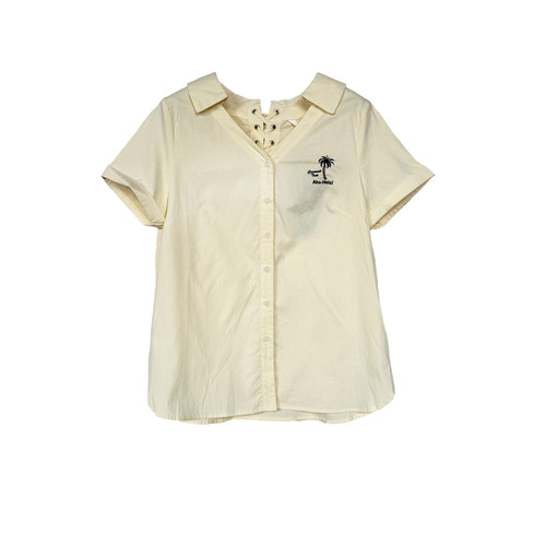 拉系列正品小清新条纹翻领短袖刺绣宽松宽松衬衫女夏200B2007