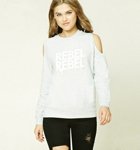 F21系列正品个性休闲露肩圆领长袖宽松春秋卫衣女 228111