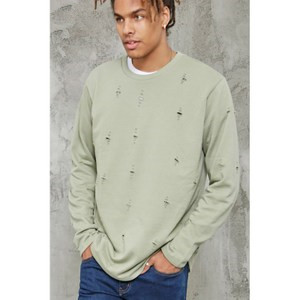 F21专柜正品休闲套头潮酷破洞纯色棉质春秋外套卫衣男 189542