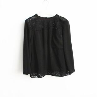 艾格伊品通勤蕾丝拼接七分袖春夏秋女纯色衬衫女夏 8E0114043