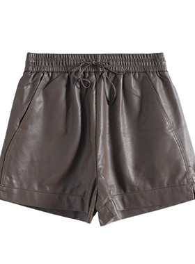 Mixblu麦斯兰专柜正品纯色松紧腰仿皮短裤PU休闲裤女春秋BX925021