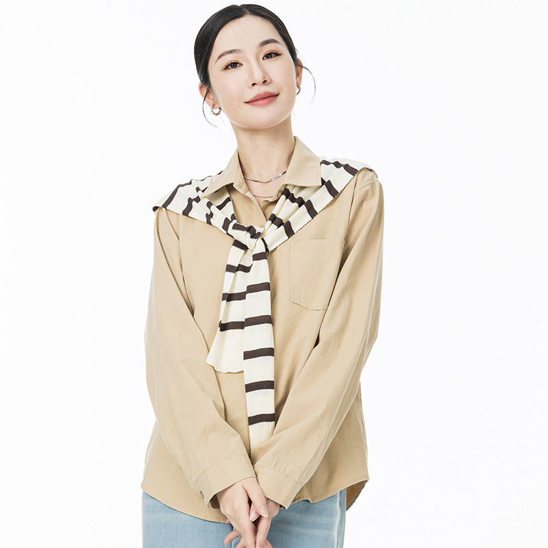 Mixblu麦斯兰专柜正品休闲翻领宽松纯色长袖衬衫女春秋WX728473