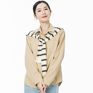 Mixblu麦斯兰专柜休闲翻领宽松纯色长袖衬衫女春秋WX728473