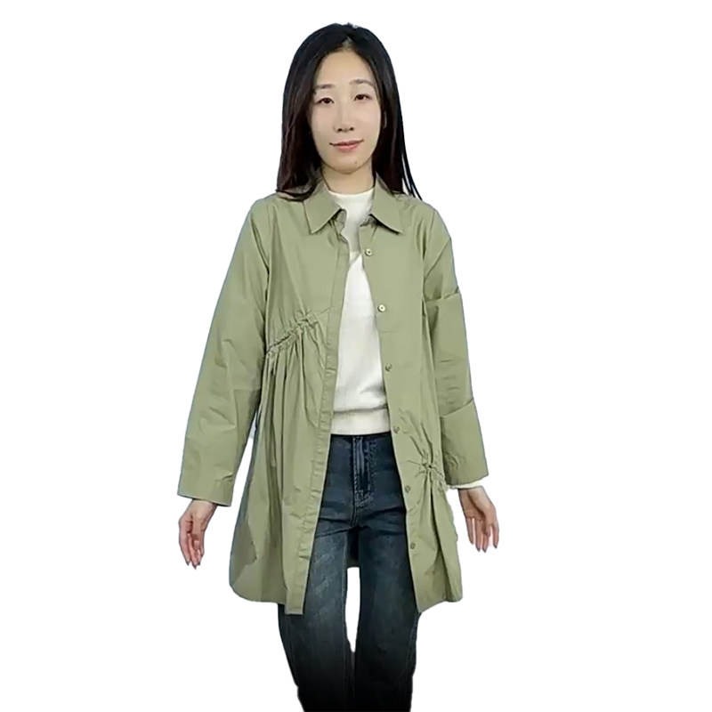 Mixblu麦斯兰专柜正品纯色抽绳褶皱翻领中长款衬衫女春秋WX728481