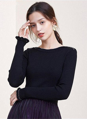 拉系列专柜正品淑女百搭一字领长袖修身毛衣针织衫女春秋10018710