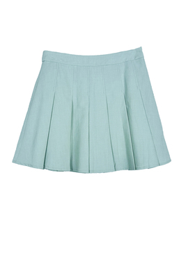 拉系列专柜正品百搭纯色薄荷曼波高腰百褶A字短裙半身裙 1T0B4015