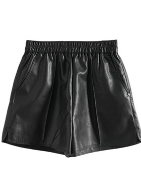 Mixblu麦斯兰专柜正品纯色松紧腰仿皮短裤PU休闲裤女春秋BX925010