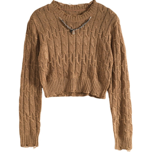 Mixblu麦斯兰专柜正品 休闲纯色最近破洞套头毛衣女春秋冬BXA61111