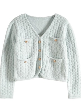 Mixblu麦斯兰专柜正品淑女V领长袖短款毛衣针织开衫女秋 WX961510