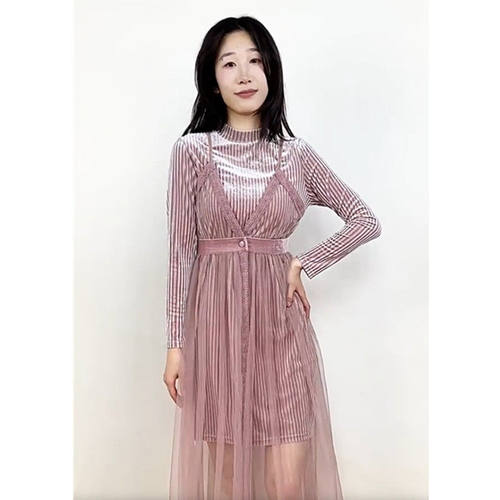 包邮拉系列正品唯美纯色两件套长袖T恤吊带纱裙连衣裙春 709D3012