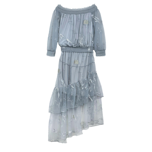 拉系列专柜一字领露肩刺绣衬衫长裙纱裙两件套装女夏60600828