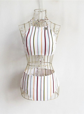 F21系列专柜正品C-4-3-2-2竖纹挂脖露背泡温泉夏女分体泳衣252527