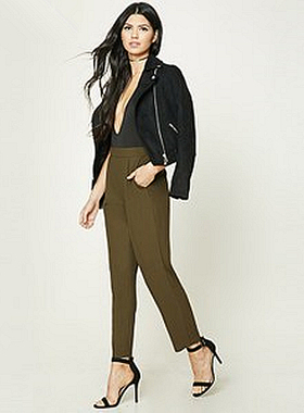 F21系列正品A-14-3-3-2纯色高腰显瘦女长裤休闲裤 214633