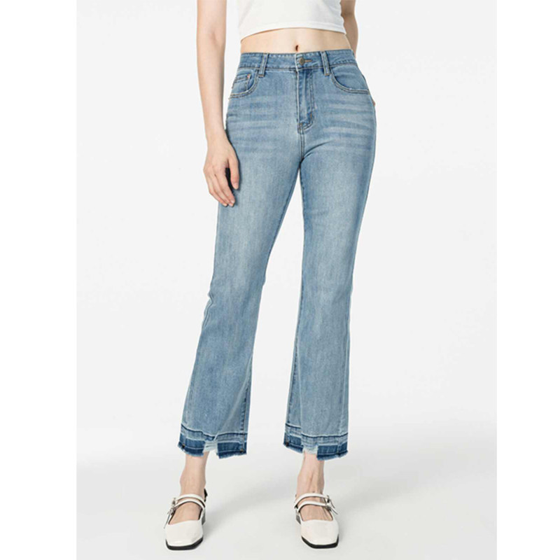Mixblu麦斯兰专柜正品包邮磨白微喇毛边长裤牛仔裤女春秋BX729006