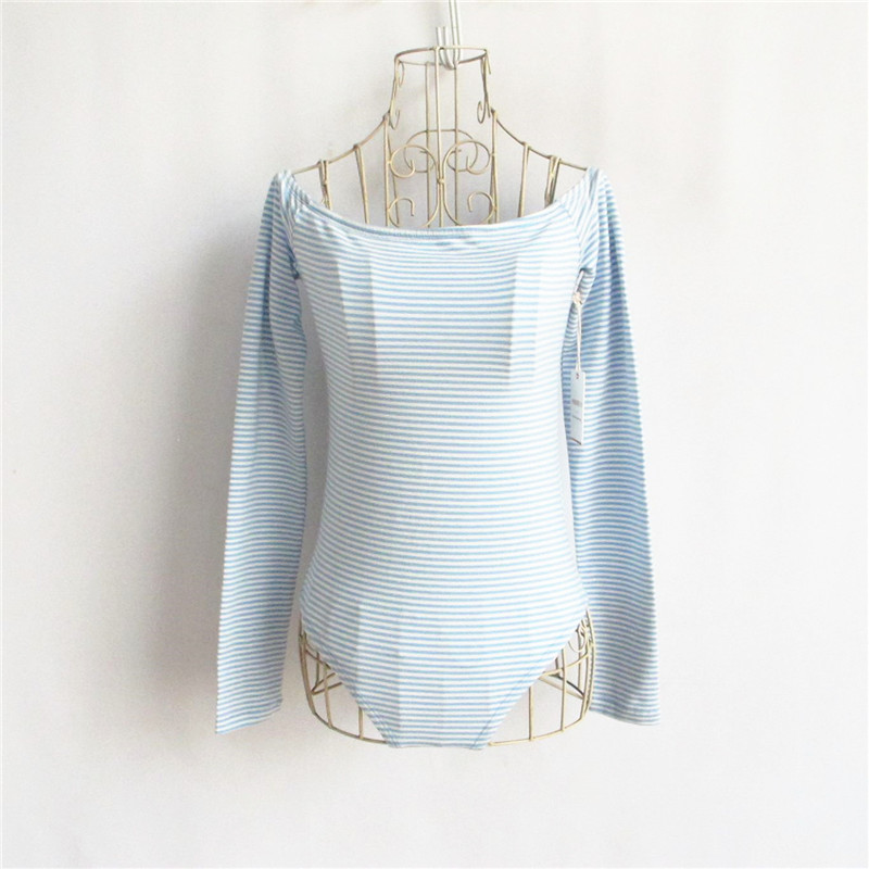 F21正品C-5-7-2-2条纹95%棉长袖开裆女摁扣T恤322010