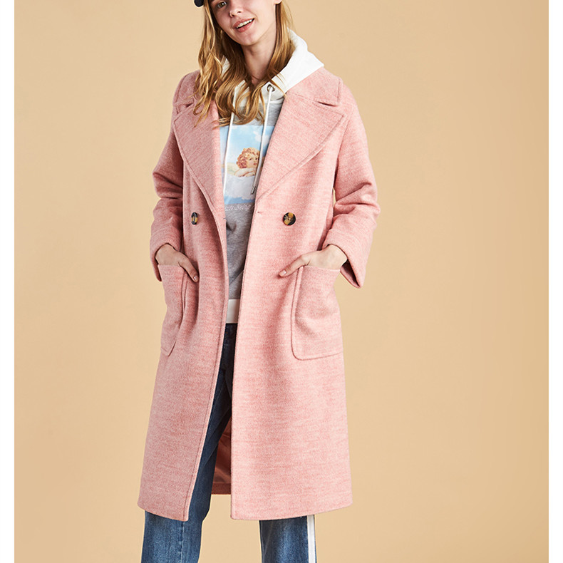 包邮艾格伊品正品翻领过膝长款秋冬大衣52%羊毛呢外套女8E0234051