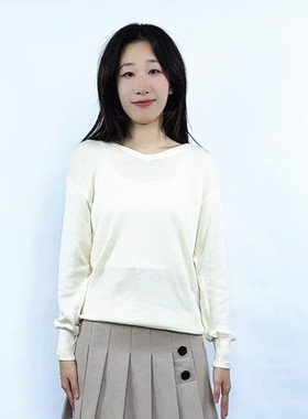好俪姿honeys正品百搭V领51%棉质中长款春秋针织衫T恤女616318979
