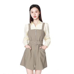 Mixblu麦斯兰专柜翻领长袖衬衫背带短裙两件套装女秋BX833001