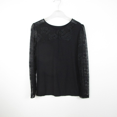 长袖T恤镂空蕾丝女打底衫