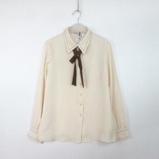 女22508040004 OL衬衫 cache正品 学院风可卸领巾春秋雪纺防晒衣长袖