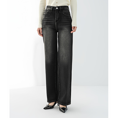 Mixblu麦斯兰专柜正品百搭纯色高腰直筒长裤牛仔裤女春秋BXB29002