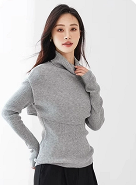 Mixblu麦斯兰专柜正品纯色修身高领披肩两件套毛衣女秋冬BXC61603