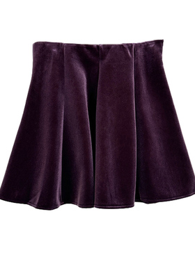 拉系列专柜正品优雅高贵松紧腰丝绒纯色A字伞裙半身裙春 1T000955