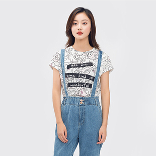 可爱圆领短袖 艾格伊品正品 前短后长夏女卫衣T恤8E0328147 包邮