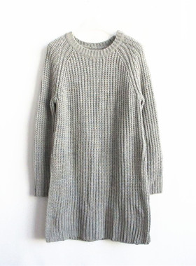 F21专柜正品休闲纯色圆领中长款侧开叉针织衫春秋冬毛衣女 190414