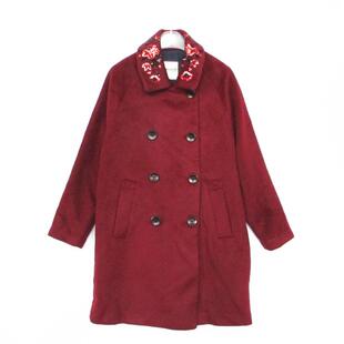 艾格伊品正品翻领钉珠亮片中长款冬大衣毛呢厚外套女 8A0234079