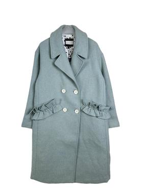 拉系列专柜正品森女花边双排扣长款羊毛呢外套大衣女春秋2T000576