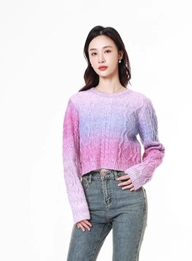 Mixblu麦斯兰专柜正品女士圆领长袖渐变色短款毛衣女春秋WXA61668