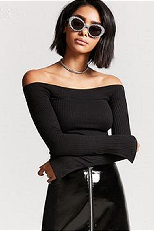 F21系列一字领长袖针织衫