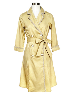 拉系列专柜正品通勤翻领修身七分袖收腰风衣连衣裙春秋夏1T0B3001