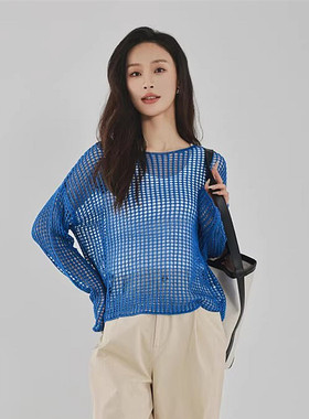 Mixblu麦斯兰专柜正品休闲圆领落肩宽松镂空针织衫女春秋BW161003